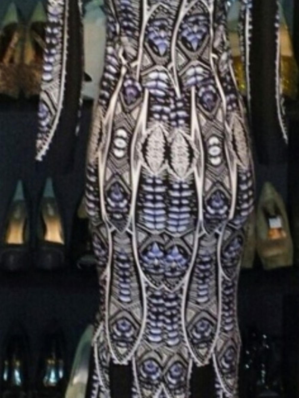 Venus Women’s Printed Long Sleeve Dress in Black and Blue
